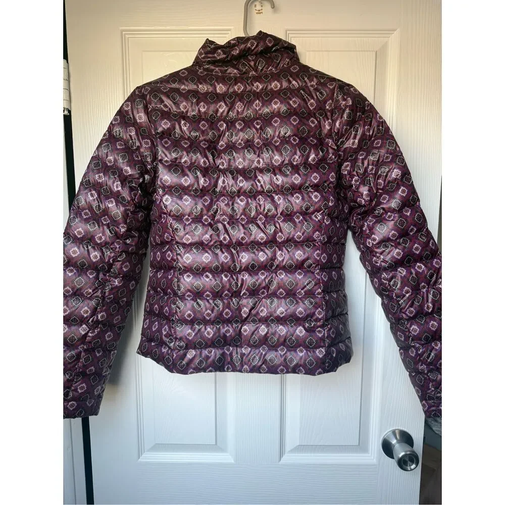 Lands' End Puffer Coat XS Women's Purple Floral Down Feathers Winter Snow Ski